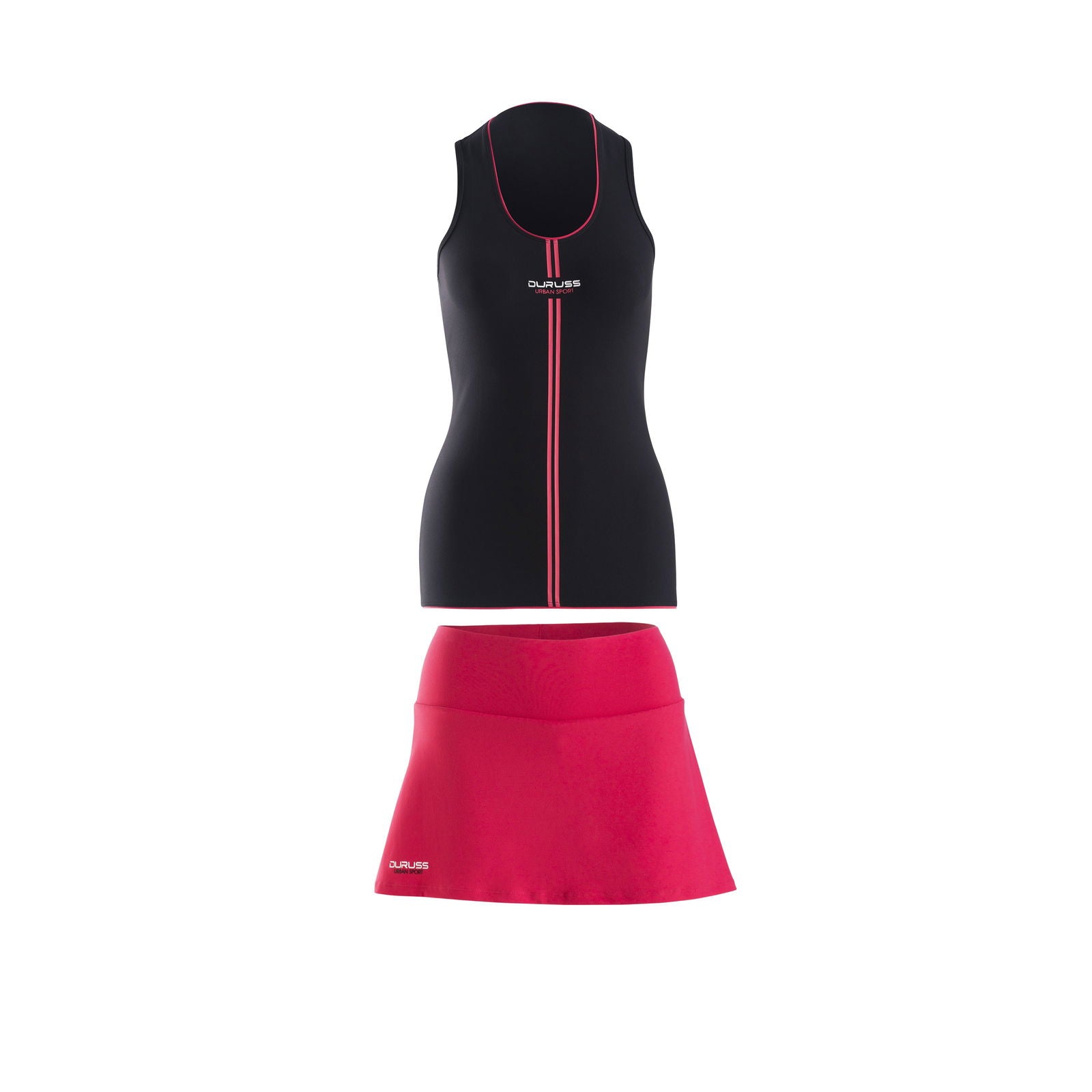 Camiseta Sin Mangas Negra + Falda Roja - Duruss | Go For It!