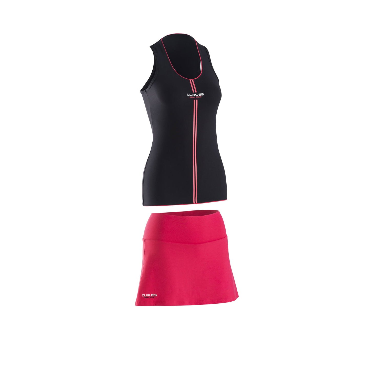Camiseta Sin Mangas Negra + Falda Roja - Duruss | Go For It!