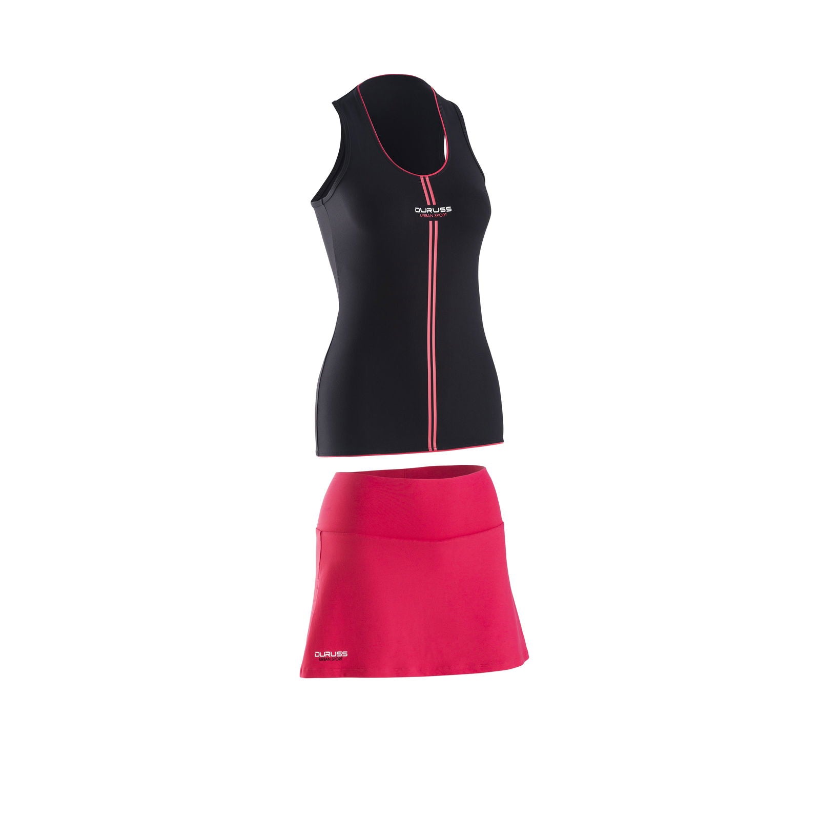 Camiseta Sin Mangas Negra + Falda Roja - Duruss | Go For It!