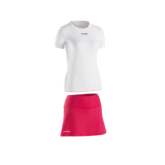 Camiseta Manga Corta Blanca + Falda Roja